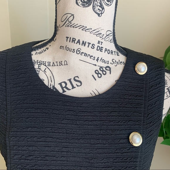 Karl Lagerfeld Pearl Button Textured A-Line Dress Black Sz 6 - Picture 3 of 16